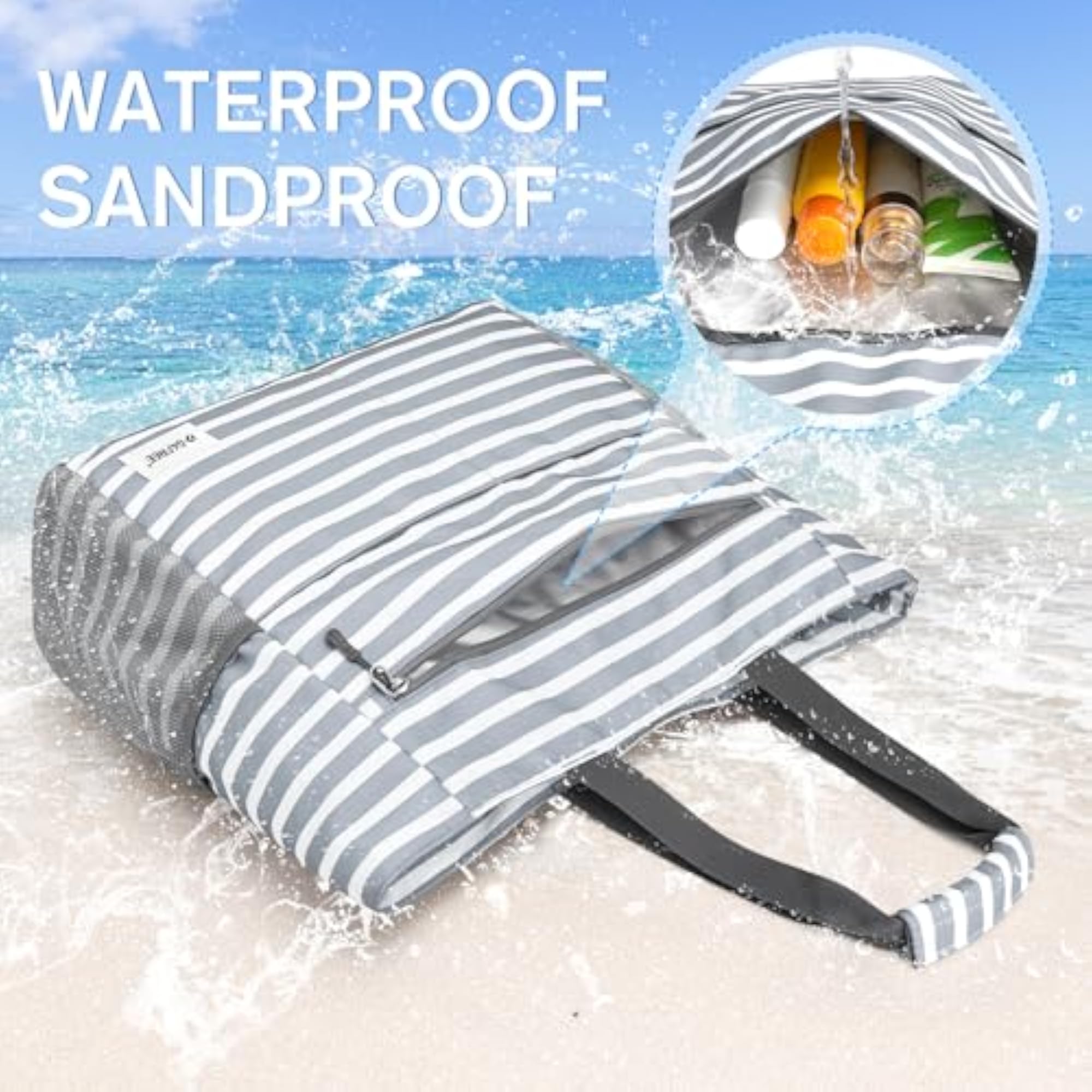 Waterproof Sandproof Beach Tote Bag, Large Capacity